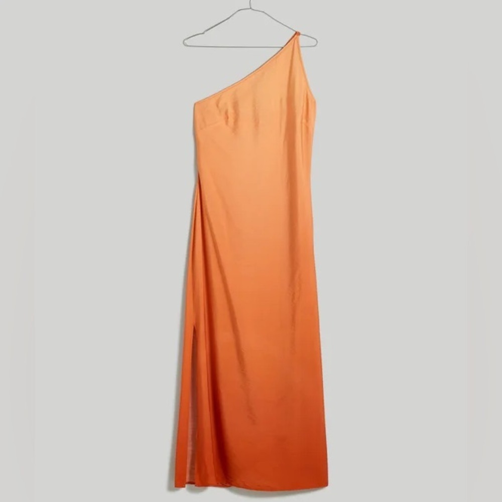 NWT Madewell One-Shoulder Midi Slit Dress size 00 Orange NP094 - Picture 9 of 16